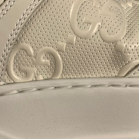 GUCCI Size 11.5 White Monogram Leather Lace Up Sneakers