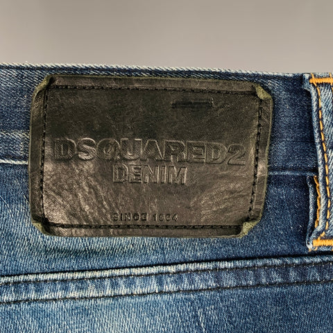 DSQUARED2 Jean slim à braguette boutonnée, bleu et blanc éclaboussé de peinture, taille 28