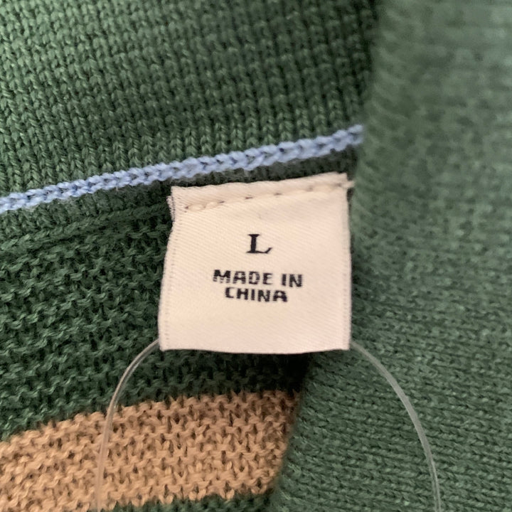 SCOTCH AND SODA Size L Green Brown Blue Stripe Cotton Knit Short Sleeve Shirt