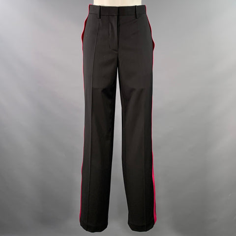 HELMUT LANG Size 6 Seatbelt Black Pink Wool Straight Zip Fly Dress Pants
