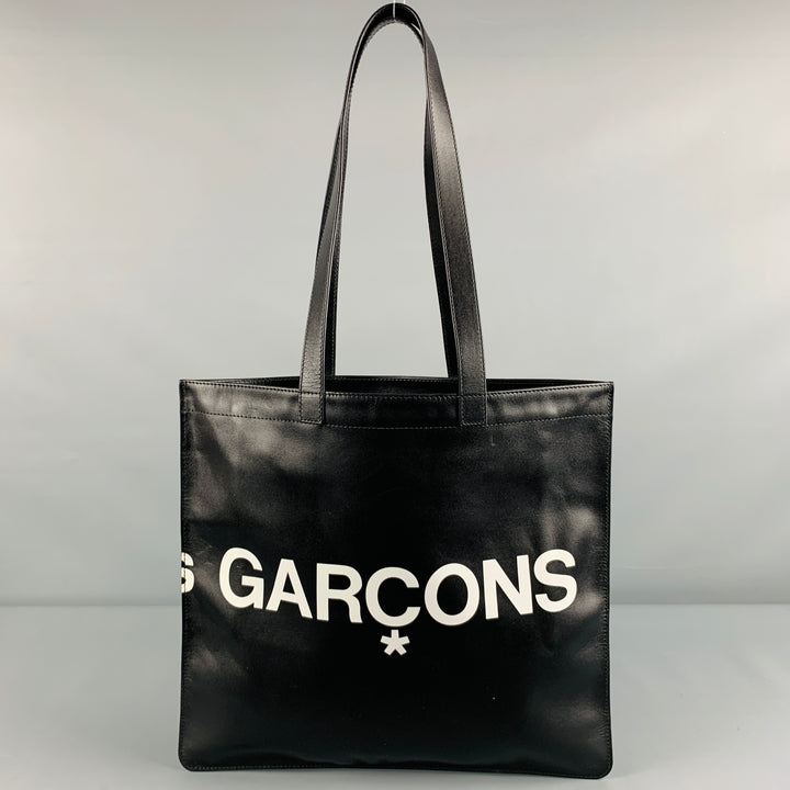 COMME des GARCONS Black White Logo Cowhide Leather Tote Bag