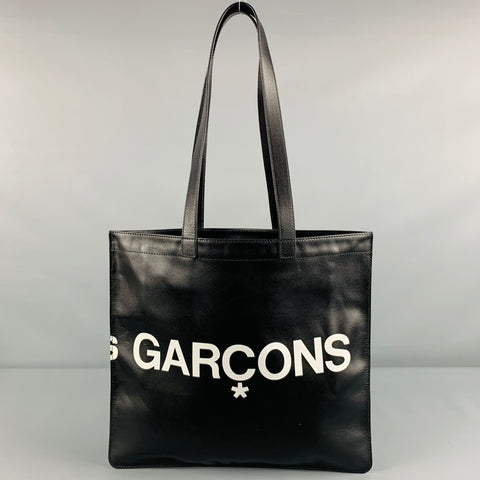 COMME des GARCONS Black White Logo Cowhide Leather Tote Bag