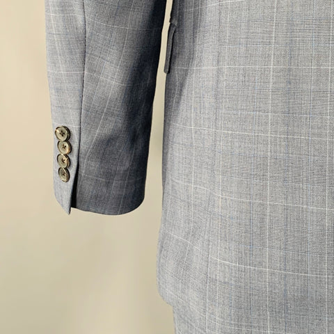 THEORY Size 42 Wellar Marlo Camley Blue Window Pane Wool Suit