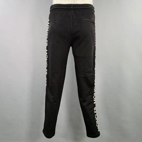 MONCLER Size L Black Logo Cotton Drawstring Casual Pants