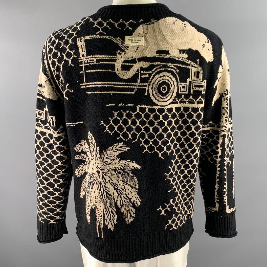 HONOR THE GIFT Size XL Black Khaki Graphic Cotton Ribbed Sweater