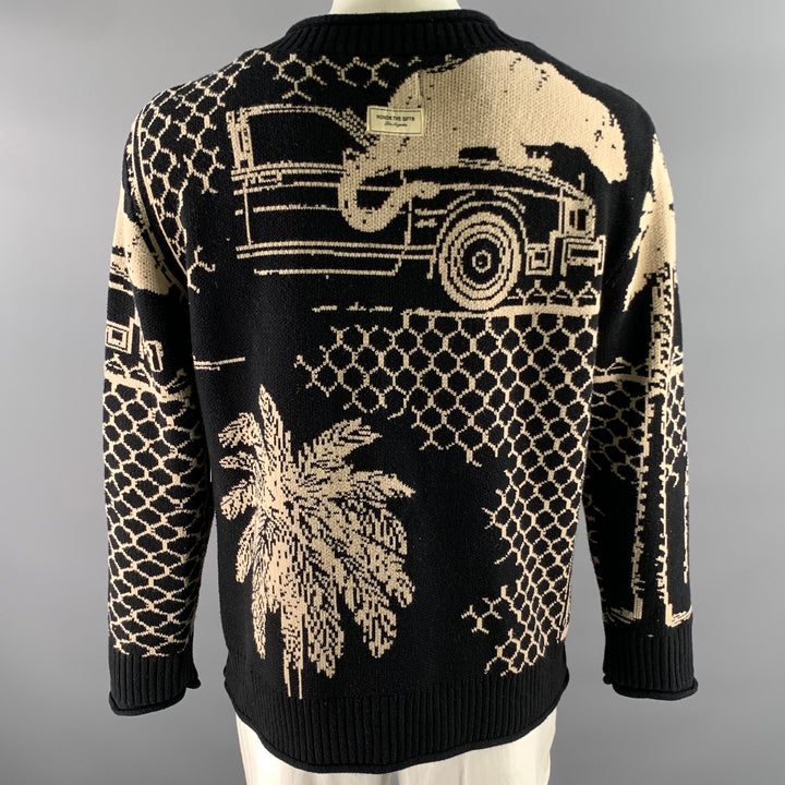 HONOR THE GIFT Size XL Black Khaki Graphic Cotton Ribbed Sweater