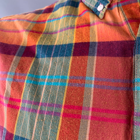 J.CREW Size L Multi Color Cotton Madras Classic Short Sleeve Shirt