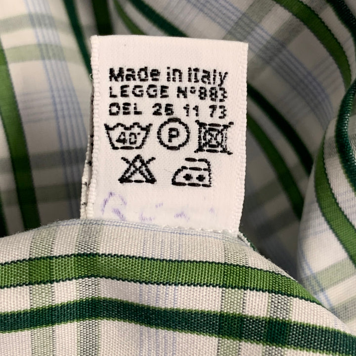 KITON Size M White Green Plaid Cotton Curved Cutaway Long Sleeve Shirt