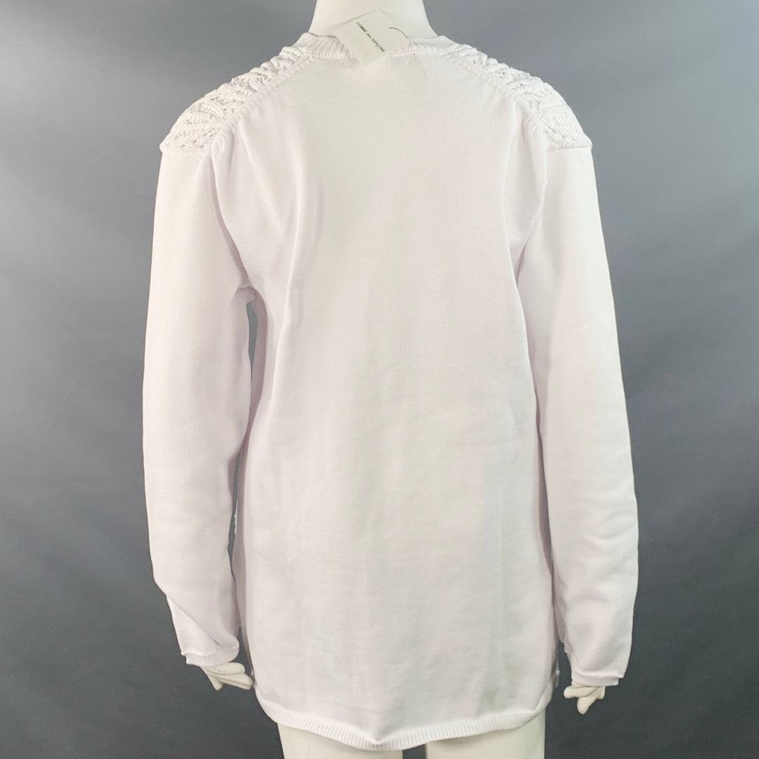 COMME des GARCONS 2022 Size L White Cable Knit Polyester Crew Neck Sweater