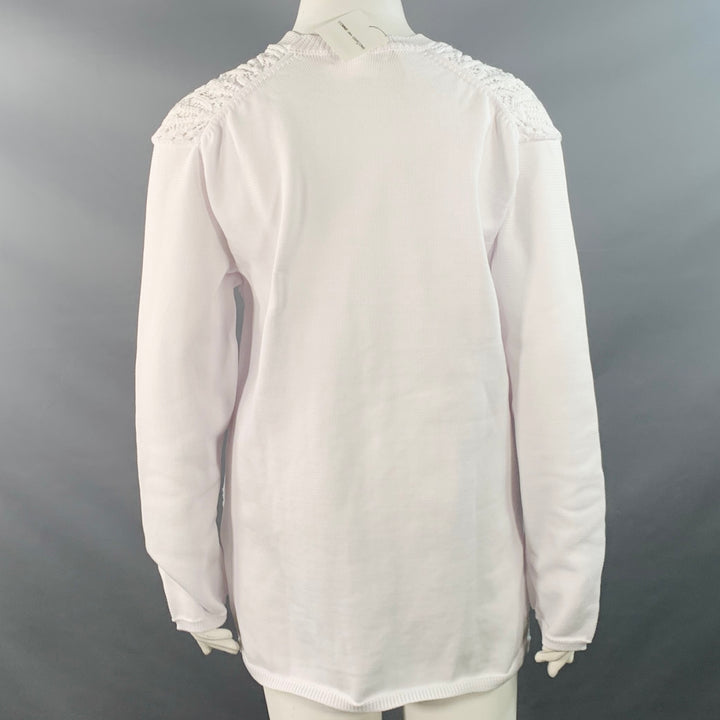 COMME des GARCONS 2022 Size L White Cable Knit Polyester Crew Neck Sweater