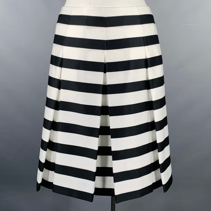 MARC JACOBS Size 10 Black White Polyester Stripe Flared Skirt