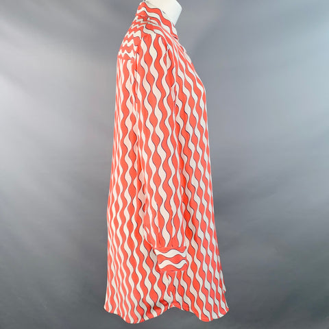 RAPHAELLA RIBOUD Size M Red White Silk Wavy Spread Collar Shirt