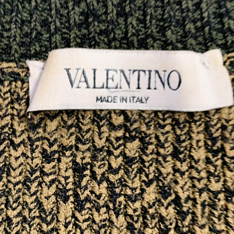 VALENTINO Size S Olive Black Knit Viscose Blend Contrast Trim Crew Neck Sweater