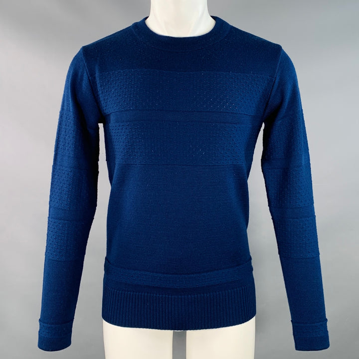 S.N.S HERNING Size M Blue Knit Stripe Wool Crew Neck Sweater