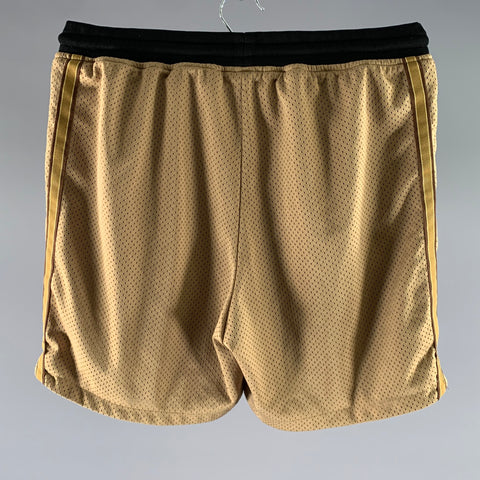 JOHN ELLIOTT Size S Camel Black Mesh Polyester Basketball Shorts