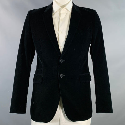 PS by PAUL SMITH Size L Black Velvet Cotton Slim Fit Notch Lapel Sport Coat