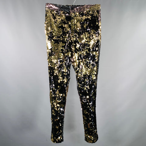 TOKYO JAMES Taille 30 Pantalon de soirée en polyester à sequins argentés et dorés