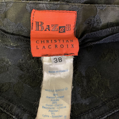 CHRISTIAN LACROIX Size 0 Black Green Cotton Blend Jacquard Casual Pants