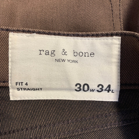 RAG & BONE Jean en mélange de coton sergé marron coupe droite cinq poches taille 30