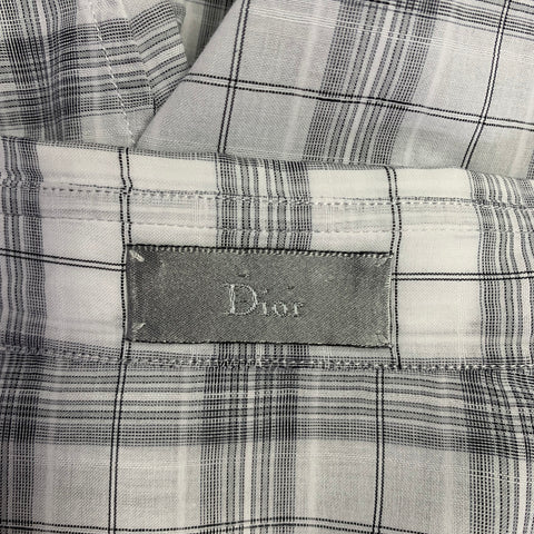 DIOR HOMME Size L White Grey Plaid Cotton Button Up Long Sleeve Shirt