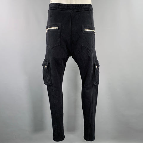 BALMAIN Size XL Black Cargo Zip Pockets Casual Pants