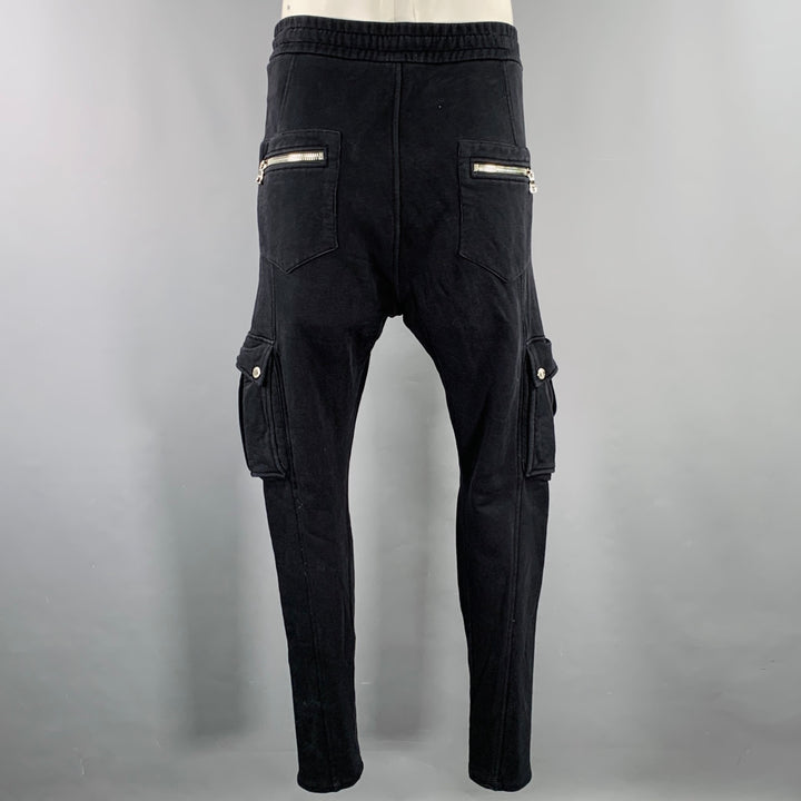 BALMAIN Size XL Black Cargo Zip Pockets Casual Pants