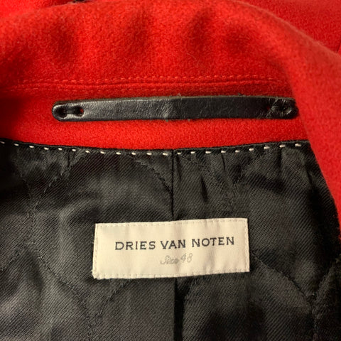 DRIES VAN NOTEN Size 38 Red Wool Polyamide Notch Lapel Coat