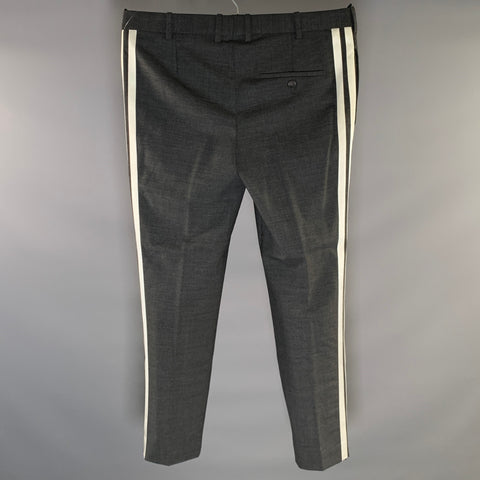 NEIL BARRETT Size 36 Grey Heather Stripe Polyester &  Wool Flat Front Dress Pants