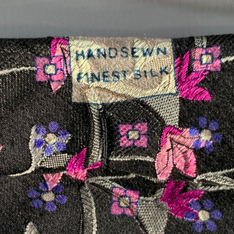 ROBERT TALBOTT Black Pink Abstract Floral Silk Tie