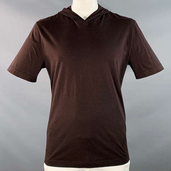BOTTEGA VENETA Size L Brown Cotton Hoodie Short Sleeve Sweatshirt