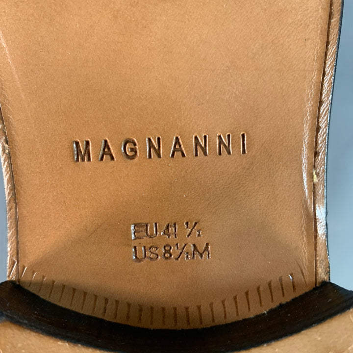 MAGNANNI Size 8.5 Black Leather Derby Split Toe Lace-Up Shoes