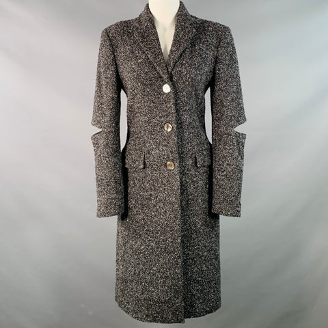 MICHAEL KORS COLLECTION Size 4 Grey Black Silver Wool Blend Tweed Cutouts Coat