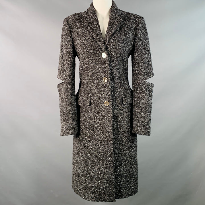 MICHAEL KORS COLLECTION Size 4 Grey Black Silver Wool Blend Tweed Cutouts Coat