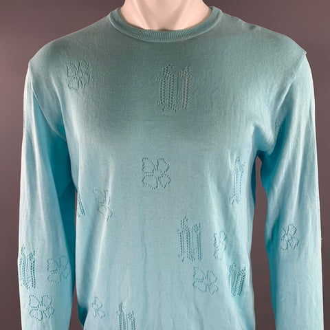 GIANNI VERSACE Size L Light Blue Knitted Cotton Crew-Neck Pullover