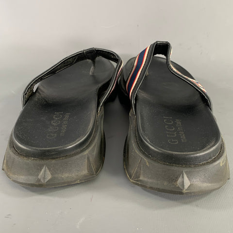 GUCCI Size 11 Black Canvas Thong Sandals