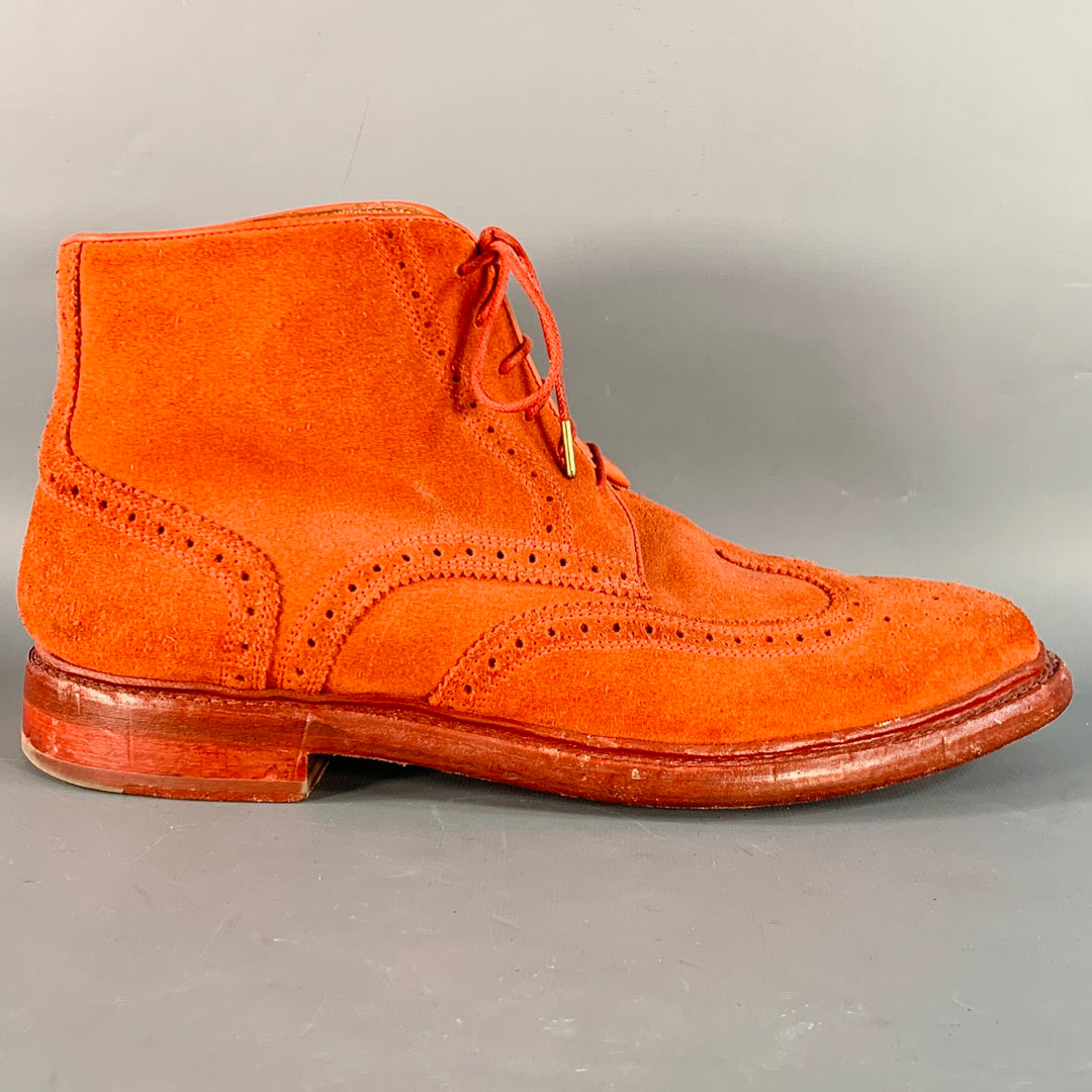 FLORSHEIM by DUCKIE BROWN Size 10 Orange Perforated Suede Wingtip Ankle Boots