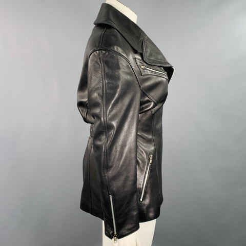 THIERRY MUGLER Size 10 Black Lambskin Leather Zip Up Jacket