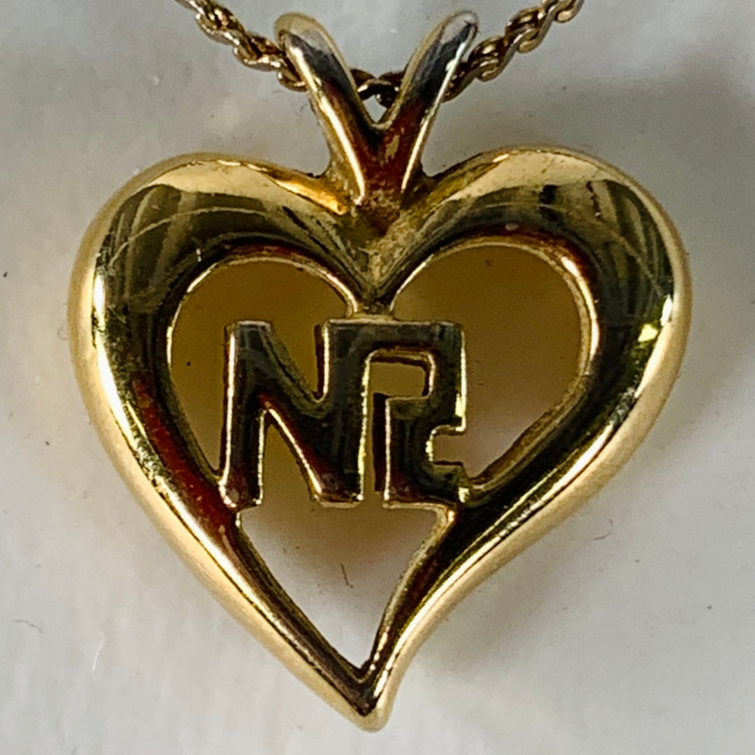 NINA RICCI Gold Metal Heart Monogram Pendant Necklace