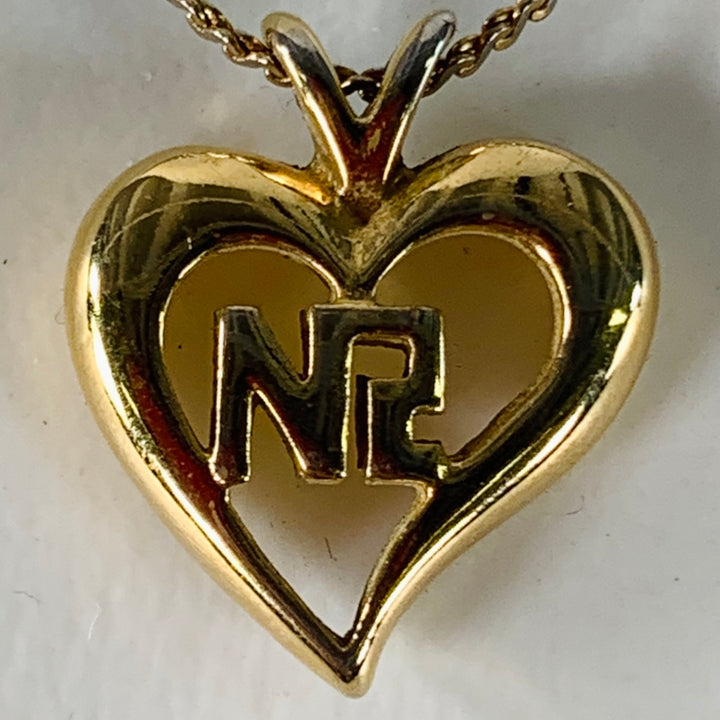 NINA RICCI Gold Metal Heart Monogram Pendant Necklace