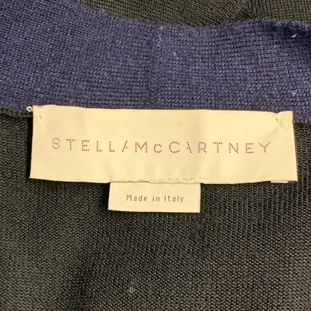 STELLA McCARTNEY Size 8 Navy Black Virgin Wool Two Tone V-Neck Cardigan