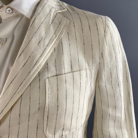 KRIZIA UOMO Chest Size 42 Cream Light Grey Pinstripe Linen 32 31 Suit