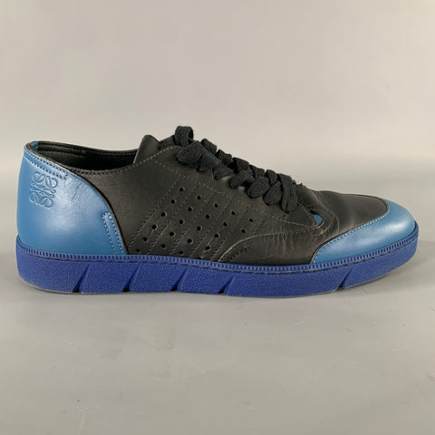 LOEWE Size 9 Blue Black Color Block Leather Athletic Sneakers