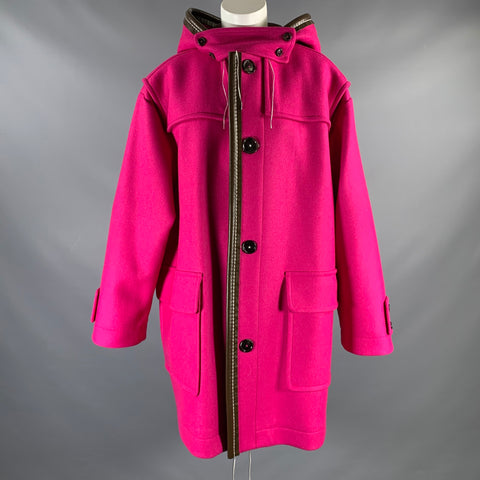 MARNI Size XS Pink Brown Wool Blend Leather Trim Oversized Coat