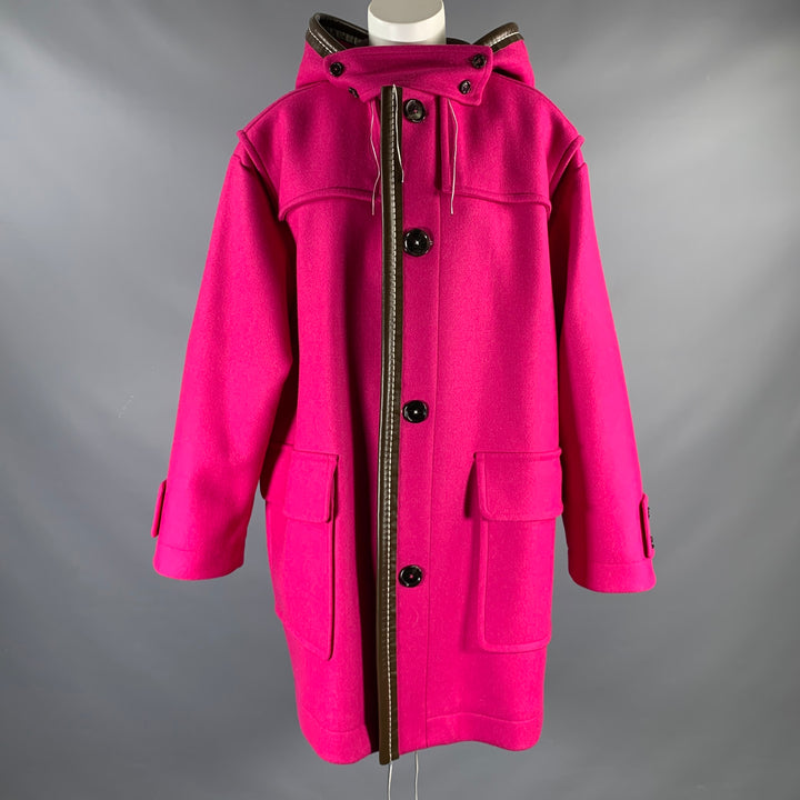 MARNI Size XS Pink Brown Wool Blend Leather Trim Oversized Coat