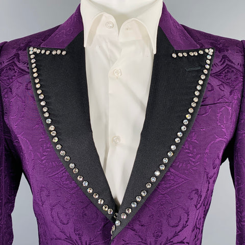 GUCCI Pre-Fall 2018 Size 36 Purple Black Jacquard Wool Silk Sport Coat