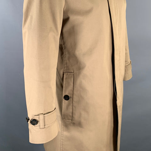 TED BAKER Size L Khaki Solid Cotton  Polyamide Overcoat Coat