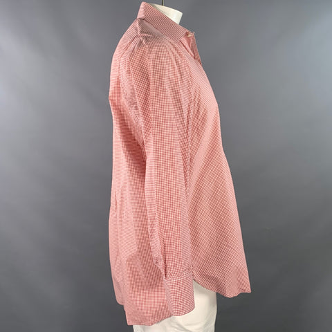 TURNBULL & ASSER Size L White Brick Gingham Cotton Long Sleeve Shirt