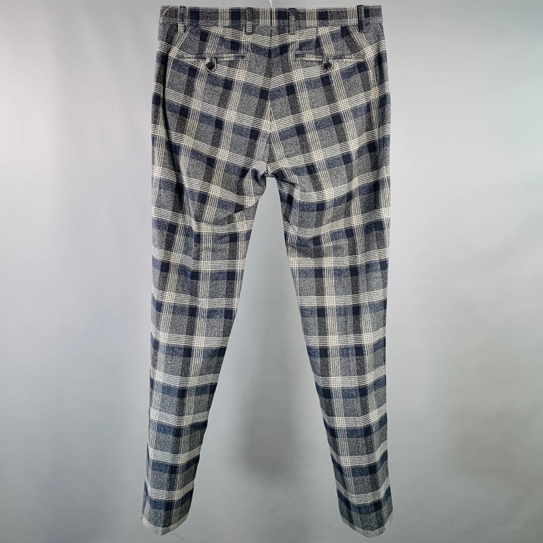ETRO Size 32 Navy Grey Black Plaid Wool Blend Zip Fly Dress Pants