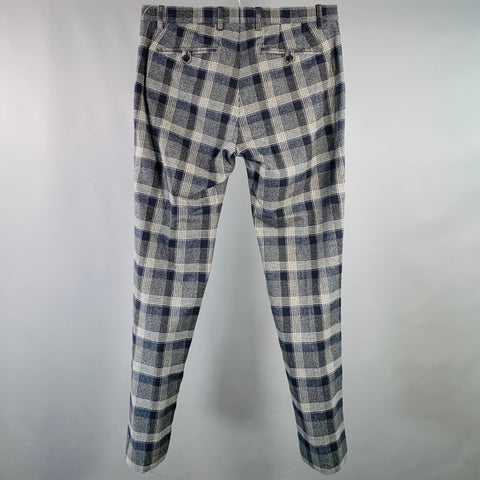 ETRO Size 32 Navy Grey Black Plaid Wool Blend Zip Fly Dress Pants
