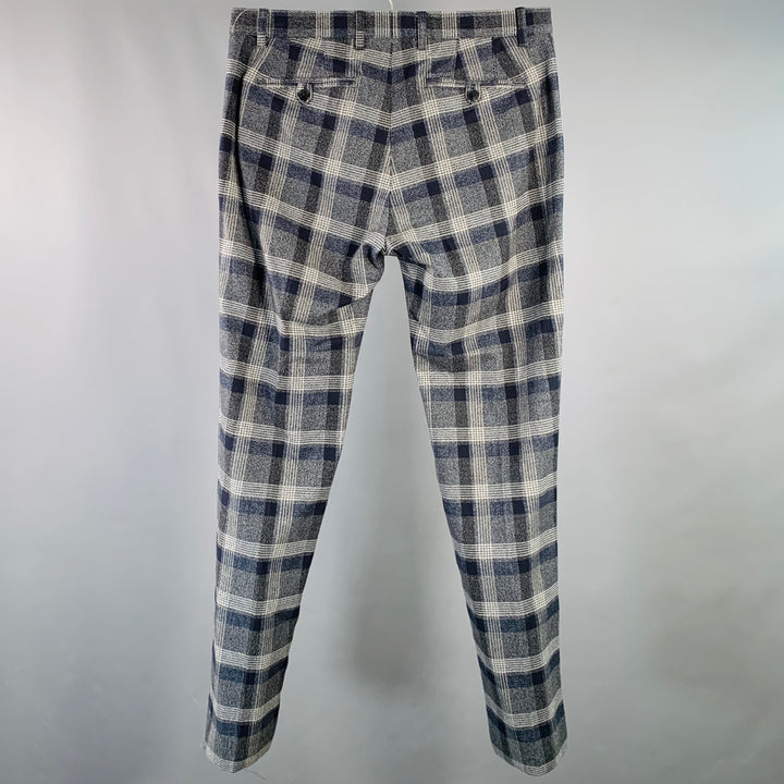ETRO Size 32 Navy Grey Black Plaid Wool Blend Zip Fly Dress Pants